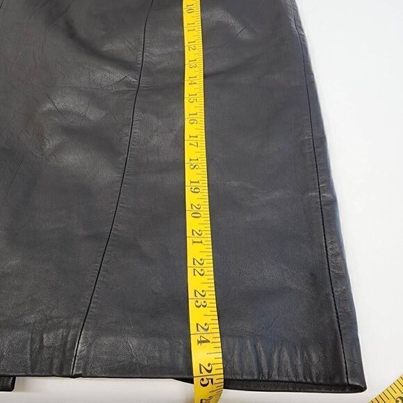 Jacqueline Ferrar Size 12 Vintage Black Leathet Pencil Skirt P10 - Picture 3 of 5